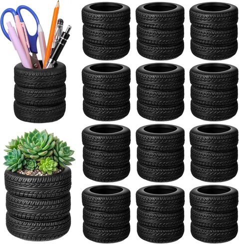 12 Pcs Tire Pen Holder Desk Decorations for Men - Funny Car Tire Stack Pencil Pot for Office Accessories, Unique Gift Idea in Kuwait