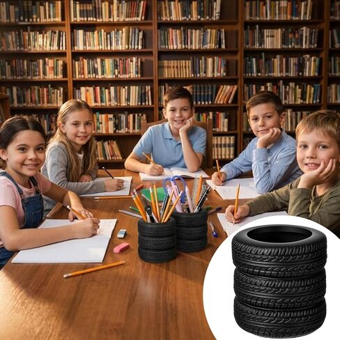 12 Pcs Tire Pen Holder Desk Decorations for Men - Funny Car Tire Stack Pencil Pot for Office Accessories, Unique Gift Idea in Kuwait