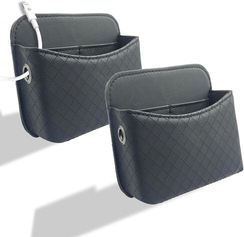Self-Adhesive Car Seat Side Pocket Organizer with Cable Port - Black PU Leather Storage Pouch for Phone & Keys, Fits Gaps, Console & Door (2 PCS) in Saudi Arabia