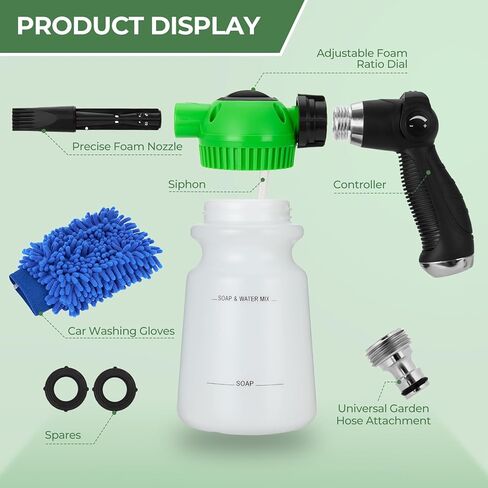 Elechomes Car Wash Foam Gun, Car Wash Soap Sprayer with Car Washing Mitts Quick Connect to Most Garden Hose (Green) in Saudi Arabia