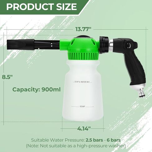 Elechomes Car Wash Foam Gun, Car Wash Soap Sprayer with Car Washing Mitts Quick Connect to Most Garden Hose (Green) in Saudi Arabia