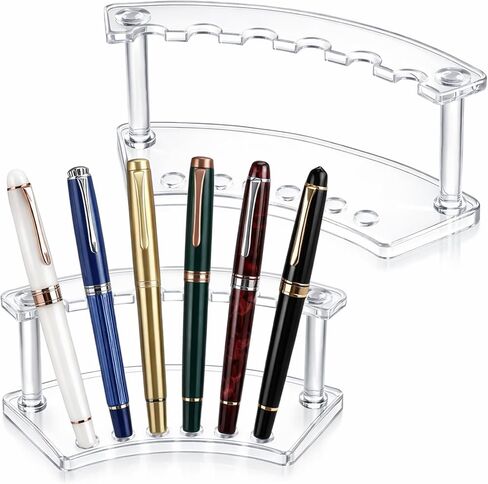 2 Pieces Clear 6-Slot Plastic Pen Holder Display Rack, Multi-Functional Makeup Brush Organizer, Clear Pen Display Stand for Craft Shows, Desk Organizer for School, Office, Home & Retail Store Use in Saudi Arabia