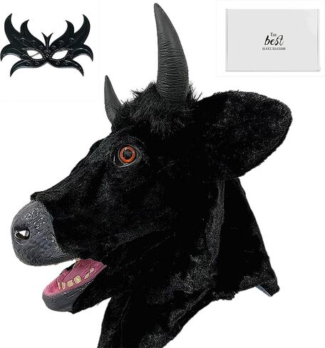 Furry Mask Bull Head Ox Horn Mouth Moving Cow-Realistic Face Fursuit Scary Animal Costume for Halloween Cosplay in Saudi Arabia
