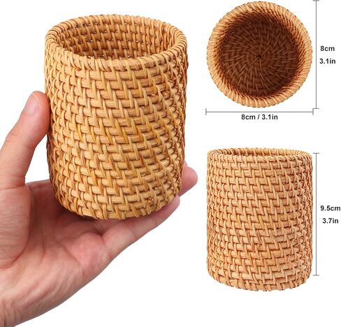 4 Pack Rattan Pen Cup, 3.74 Inch Height Rattan Pencil Holder for Office&Home Desktop Organizer in Kuwait