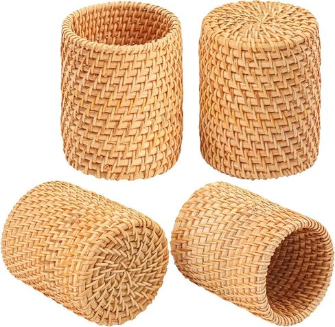 4 Pack Rattan Pen Cup, 3.74 Inch Height Rattan Pencil Holder for Office&Home Desktop Organizer in Kuwait