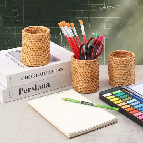 4 Pack Rattan Pen Cup, 3.74 Inch Height Rattan Pencil Holder for Office&Home Desktop Organizer in Kuwait