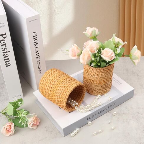 4 Pack Rattan Pen Cup, 3.74 Inch Height Rattan Pencil Holder for Office&Home Desktop Organizer in Kuwait