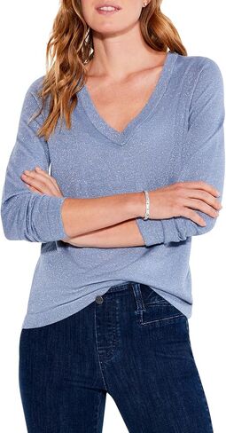NIC+ZOE Women's V Neck Ls Shimmer Sweater Tee in Saudi Arabia