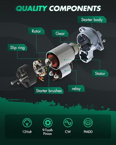 SCITOO Starter Motor 19619 for Polaris for Sportsman 400 HO 2008-2010 455cc for Mitsuba PMDD Volts: 12V ; Rotation: CW ; Number of Teeth: 9-Tooth Pinion ; Types: PMDD ; in Kuwait