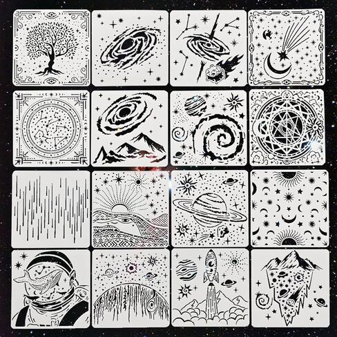 16pcs Star and Planet Stencils Small Moon Stencils Drawing Templates Galaxy Painting Stencils for Walls Canvas Wood Furniture Decor Astrology DIY in Kuwait