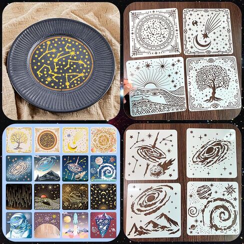 16pcs Star and Planet Stencils Small Moon Stencils Drawing Templates Galaxy Painting Stencils for Walls Canvas Wood Furniture Decor Astrology DIY in Kuwait