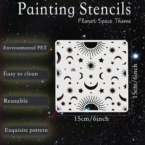 16pcs Star and Planet Stencils Small Moon Stencils Drawing Templates Galaxy Painting Stencils for Walls Canvas Wood Furniture Decor Astrology DIY in Kuwait