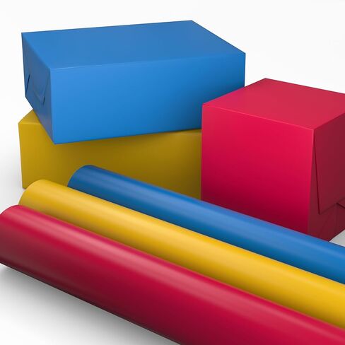 Hallmark Image Arts Birthday Wrapping Paper Mini Rolls, 3-Pack (Primary Colors: Solid Red, Yellow, Blue) for Kids Parties, Graduations, Father's Day, Baby Showers, Any Occasion - 27 Sq. Ft. Total in Kuwait