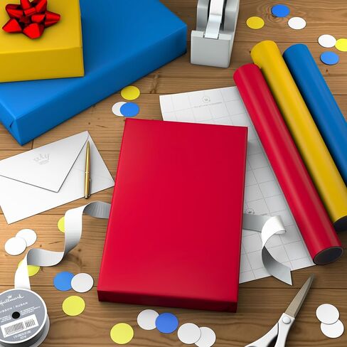 Hallmark Image Arts Birthday Wrapping Paper Mini Rolls, 3-Pack (Primary Colors: Solid Red, Yellow, Blue) for Kids Parties, Graduations, Father's Day, Baby Showers, Any Occasion - 27 Sq. Ft. Total in Kuwait