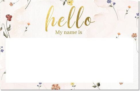 ملصقات Mobiusea Creation Hello My Name برقائق ذهبية | 100 قطعة من ملصقات الأسماء على شكل زهرة برية للملابس | ملصقات أسماء لاصقة لحفلات الزفاف، والحفلات، ولم شمل الأسرة، وحفلات الزفاف، والفصول الدراسية in Kuwait