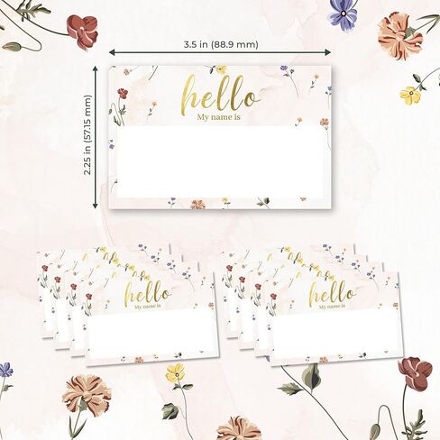 ملصقات Mobiusea Creation Hello My Name برقائق ذهبية | 100 قطعة من ملصقات الأسماء على شكل زهرة برية للملابس | ملصقات أسماء لاصقة لحفلات الزفاف، والحفلات، ولم شمل الأسرة، وحفلات الزفاف، والفصول الدراسية in Kuwait