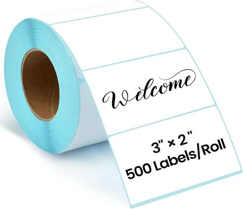 3" x 2" Rectangle Thermal Label Stickers, White Self-Adhesive Direct Thermal Labels for Barcode Shipping Compatible with Most Thermal Printers (500 Sheets/Roll) in Saudi Arabia