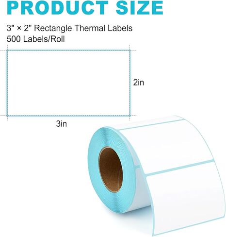 3" x 2" Rectangle Thermal Label Stickers, White Self-Adhesive Direct Thermal Labels for Barcode Shipping Compatible with Most Thermal Printers (500 Sheets/Roll) in Saudi Arabia