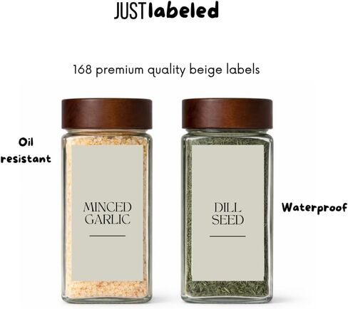 Spice Labels - 168 Aesthetic Beige Spice Labels for Jars - Waterproof Stickers for Spice containers - Preprinted Minmalist Oilproof Herbs & Seasoning Labels in Kuwait