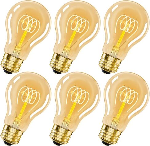 A19 E26 Vintage Edison Bulbs 6W LED Equivalent 60 Watt, 6 Pack Dimmable E26 LED Edison Amber Warm Light Bulbs 2200K, A19 Antique Decorative Spiral LED Light Bulb for Sputnik Chandelier, Pendant, 400LM in Saudi Arabia