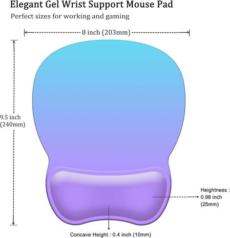 Mouse Pad with Support, Ergonomic Mouse Pad with Gel Wrist Rest Support Middle Concave Design, Comfortable Mousepad with Non-Slip PU Base for Home Office Working Studying (11 Purple Blue Gradient) in Saudi Arabia