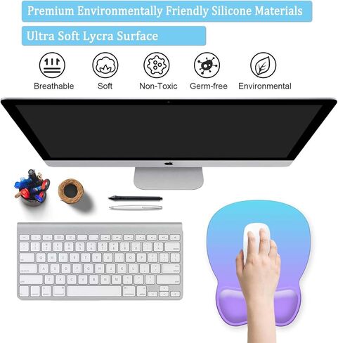 Mouse Pad with Support, Ergonomic Mouse Pad with Gel Wrist Rest Support Middle Concave Design, Comfortable Mousepad with Non-Slip PU Base for Home Office Working Studying (11 Purple Blue Gradient) in Saudi Arabia