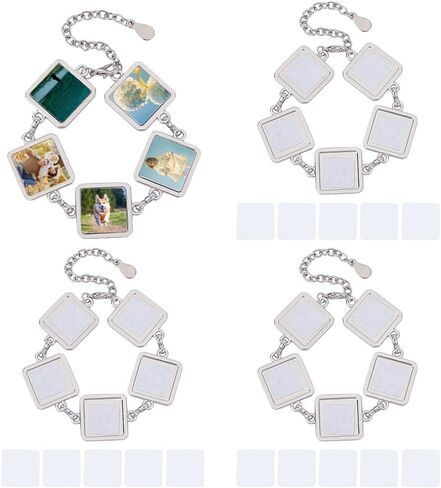 PH PandaHall 4 Sets Sublimation Bracelets Heat Transfer Bracelet with Trays Blank Photo Bezel Tray Bracelet Adjustable Sublimation Bracelet Blanks for Jewerly Making Wedding in Kuwait