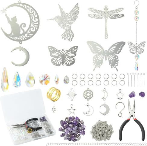 Eirynshelle DIY Suncatchers صنع مجموعات مع سبائك المعلقات الفولاذ المقاوم للصدأ سحر الزجاج المعلقات وسلاسل النحاس لإبداعات نافذة الحرف in Kuwait