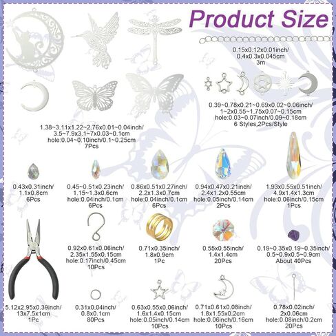 Eirynshelle DIY Suncatchers صنع مجموعات مع سبائك المعلقات الفولاذ المقاوم للصدأ سحر الزجاج المعلقات وسلاسل النحاس لإبداعات نافذة الحرف in Kuwait