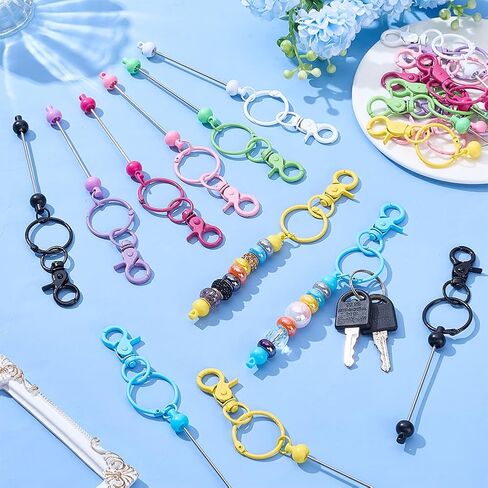 CRAFTYMELODY 24 قطعة 8 ألوان مجموعات سلسلة مفاتيح قابلة للخرز من الفولاذ المقاوم للصدأ DIY سلاسل مفاتيح فارغة قابلة للخرز سلاسل مفاتيح معدنية مطرزة متعددة الألوان خرزة سلسلة مفاتيح صنع عدة لمستلزمات الحرف اليدوية صناعة المجوهرات هدية in Kuwait