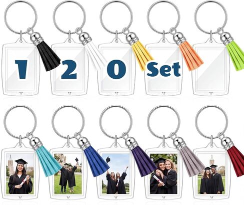 Yaomiao Acrylic Photo Keychain with Tassel Clear Blank Custom Keychain Frame Holder Insert Picture Keyring Making Kit in Kuwait