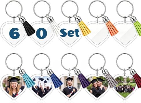 Yaomiao Acrylic Photo Keychain with Tassel Clear Blank Custom Keychain Frame Holder Insert Picture Keyring Making Kit in Kuwait