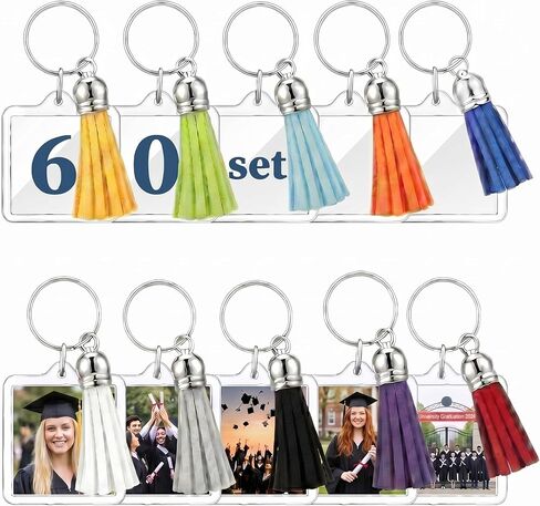 Yaomiao Acrylic Photo Keychain with Tassel Clear Blank Custom Keychain Frame Holder Insert Picture Keyring Making Kit in Kuwait