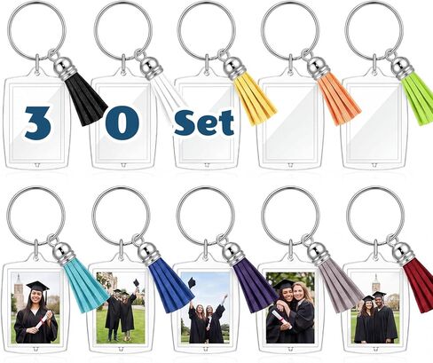 Yaomiao Acrylic Photo Keychain with Tassel Clear Blank Custom Keychain Frame Holder Insert Picture Keyring Making Kit in Kuwait