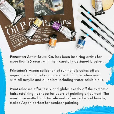 Princeton Aspen Professional Paint Brush Set, 4-Piece Long Handle Synthetic Brushes with Medium-Stiff, No-Shedding Bristles for Acrylic, Oil & Water-Soluble Oil Painting in Saudi Arabia