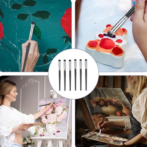 9 PCS Mop Brush for Acrylic Painting, Oval Blending Brush with Short Wooden Handle, Soft Nylon Bristles Paint Brushes for Watercolor Gouache Oil Painting, for Artists Beginners DIY Crafts (Black) in Saudi Arabia