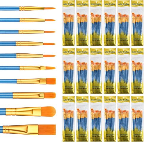 Kifmurase 20 Packs/200Pcs Acrylic Paint Brushes Set, Nylon Hair Paint Brushes, Bulk Paintbrushes for Oil, Watercolor, Face, Ceramic Crafts Painting in Kuwait