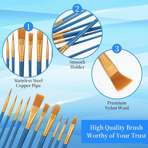 Kifmurase 20 Packs/200Pcs Acrylic Paint Brushes Set, Nylon Hair Paint Brushes, Bulk Paintbrushes for Oil, Watercolor, Face, Ceramic Crafts Painting in Kuwait