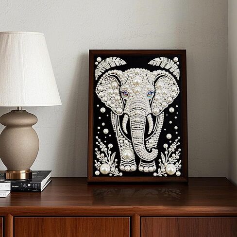 مجموعات الطلاء الماسي من Stalente Pearl للفيل البالغ، مجموعات فنية ماسية ذات شكل خاص 5D للمبتدئين، لوحة ماسية بأحجار الراين الكريستالية لتزيين الحائط المنزلي هدية 12×16 بوصة، حيوان in Kuwait