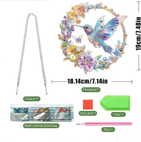 LPDJITO الطائر الطنان مجموعات الفن الماسي المعلق للبالغين قلادة Suncatcher، مجموعة طلاء ألماس كريستال على شكل خاص DIY، هدية للأم الربيع والصيف نافذة إكليل ديكور in Kuwait