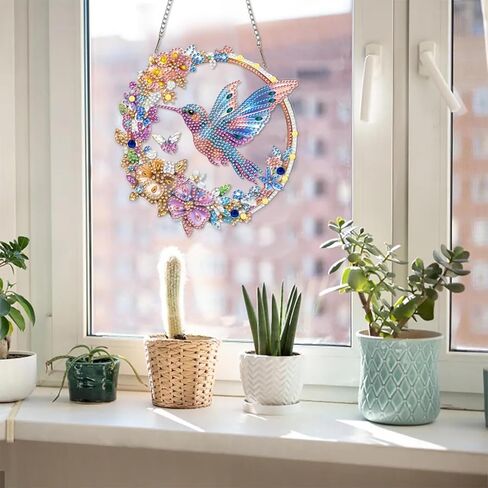LPDJITO الطائر الطنان مجموعات الفن الماسي المعلق للبالغين قلادة Suncatcher، مجموعة طلاء ألماس كريستال على شكل خاص DIY، هدية للأم الربيع والصيف نافذة إكليل ديكور in Kuwait