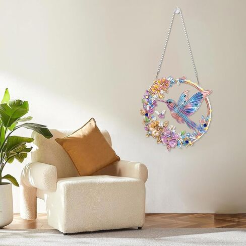 LPDJITO الطائر الطنان مجموعات الفن الماسي المعلق للبالغين قلادة Suncatcher، مجموعة طلاء ألماس كريستال على شكل خاص DIY، هدية للأم الربيع والصيف نافذة إكليل ديكور in Kuwait