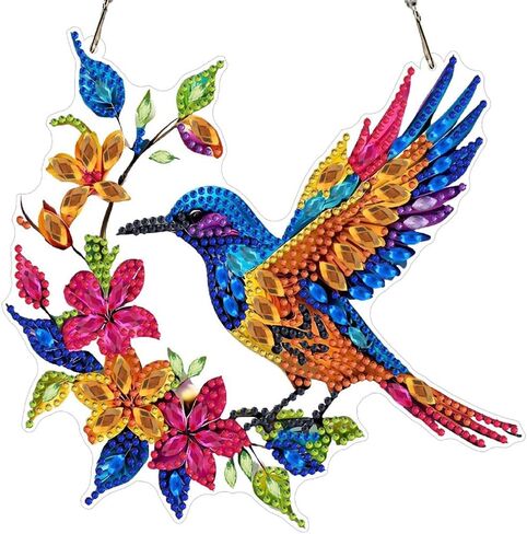 LPDJITO الطائر الطنان مجموعات الفن الماسي المعلق للبالغين قلادة Suncatcher، مجموعة طلاء ألماس كريستال على شكل خاص DIY، هدية للأم الربيع والصيف نافذة إكليل ديكور in Kuwait