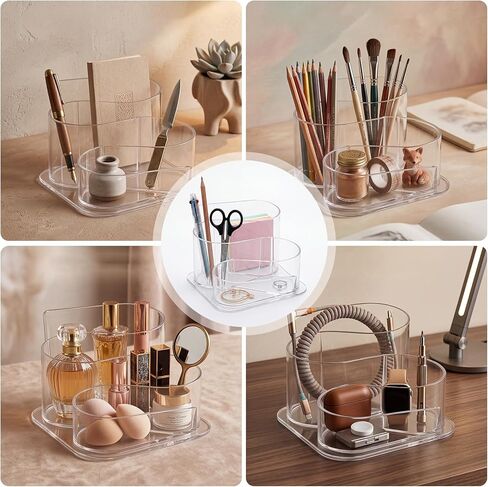 Desk Top Organizer, Aesthetic Pen Pencil Holder for Desk, Small Office Teacher Desktop Organizers and Accessories (Clear) in Saudi Arabia