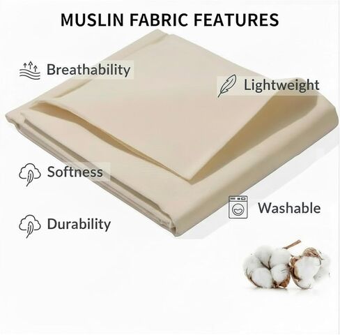 100% Cotton Muslin Fabric 63 Inch x 2 Yards Unbleached Natural - 3 oz/sq yd Light Weight Cloth for Draping, Pattern Making, Garment Sewing, Quilting, Home Decor & DIY Crafts (Natural, 2 Yards) in Saudi Arabia