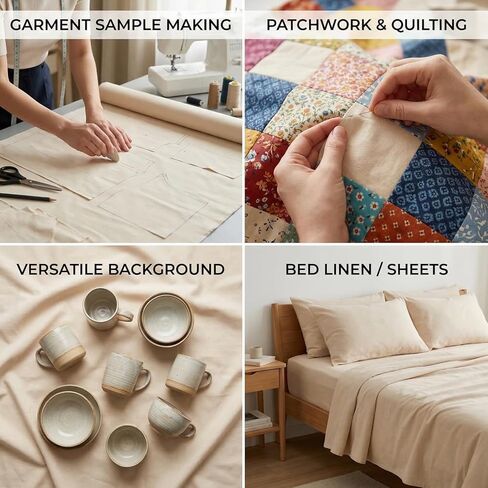 100% Cotton Muslin Fabric 63 Inch x 2 Yards Unbleached Natural - 3 oz/sq yd Light Weight Cloth for Draping, Pattern Making, Garment Sewing, Quilting, Home Decor & DIY Crafts (Natural, 2 Yards) in Saudi Arabia