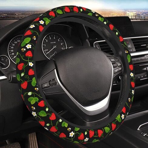 Strawberry Neoprene Steering Wheel Cover for Women & Men - Universal 15 Inch Non-Slip Cute Steering Wheel Cover, Fits Most Cars, SUVs, Auto Vehicles in Kuwait