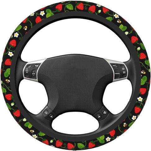 Strawberry Neoprene Steering Wheel Cover for Women & Men - Universal 15 Inch Non-Slip Cute Steering Wheel Cover, Fits Most Cars, SUVs, Auto Vehicles in Kuwait