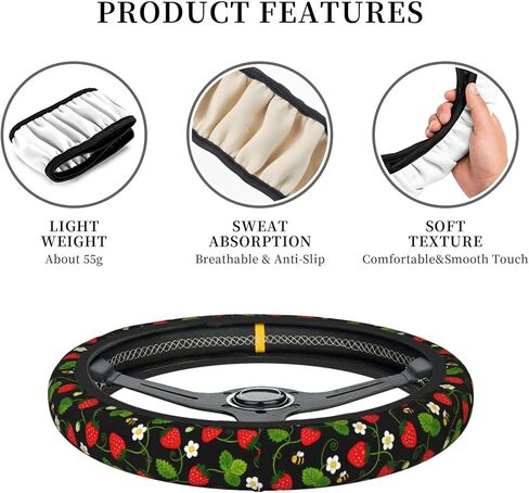 Strawberry Neoprene Steering Wheel Cover for Women & Men - Universal 15 Inch Non-Slip Cute Steering Wheel Cover, Fits Most Cars, SUVs, Auto Vehicles in Kuwait