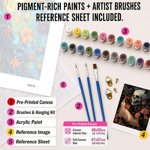 NXIKYO Skull Paint by Numbers Kit for Adults Beginner, Roses Book Adult Paint by Number Kits on Canvas, DIY Acrylic Oil Easy Painting by Numbers for Home Wall Decor 16 X 20 inch (Without Frame) in Saudi Arabia